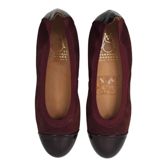 Marroqui Sanchez Ballet Flat Womens 8.5 Burgundy Suede Patent Leather Cap Toe - Picture 7 of 12